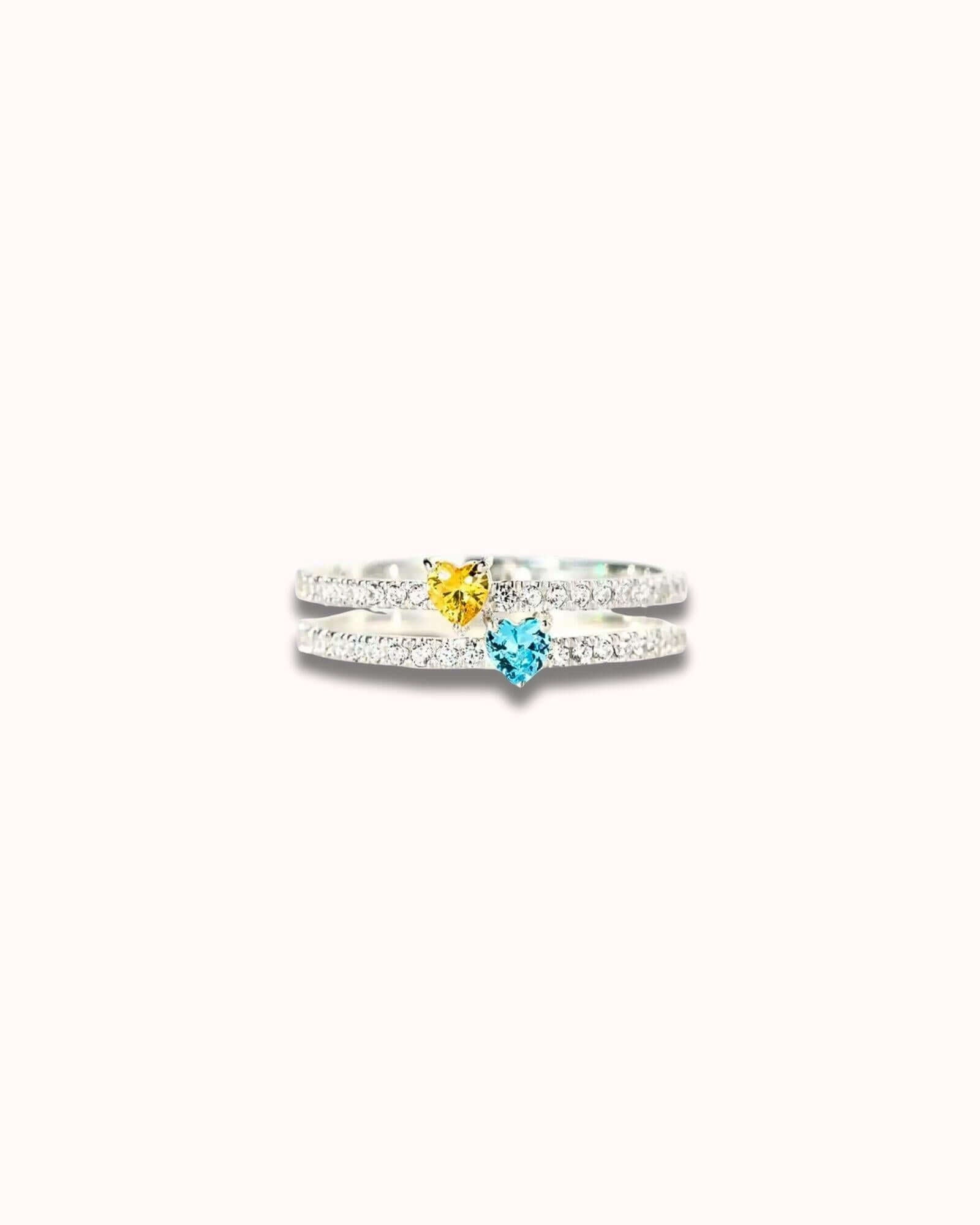 Two Heart Colourful Zircon Ring