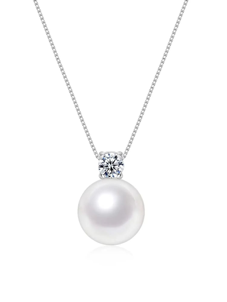 Maris Pearl Necklace featuring a radiant AAA-grade Cultured pearl and zirconia pendant on a 925 sterling silver chain.