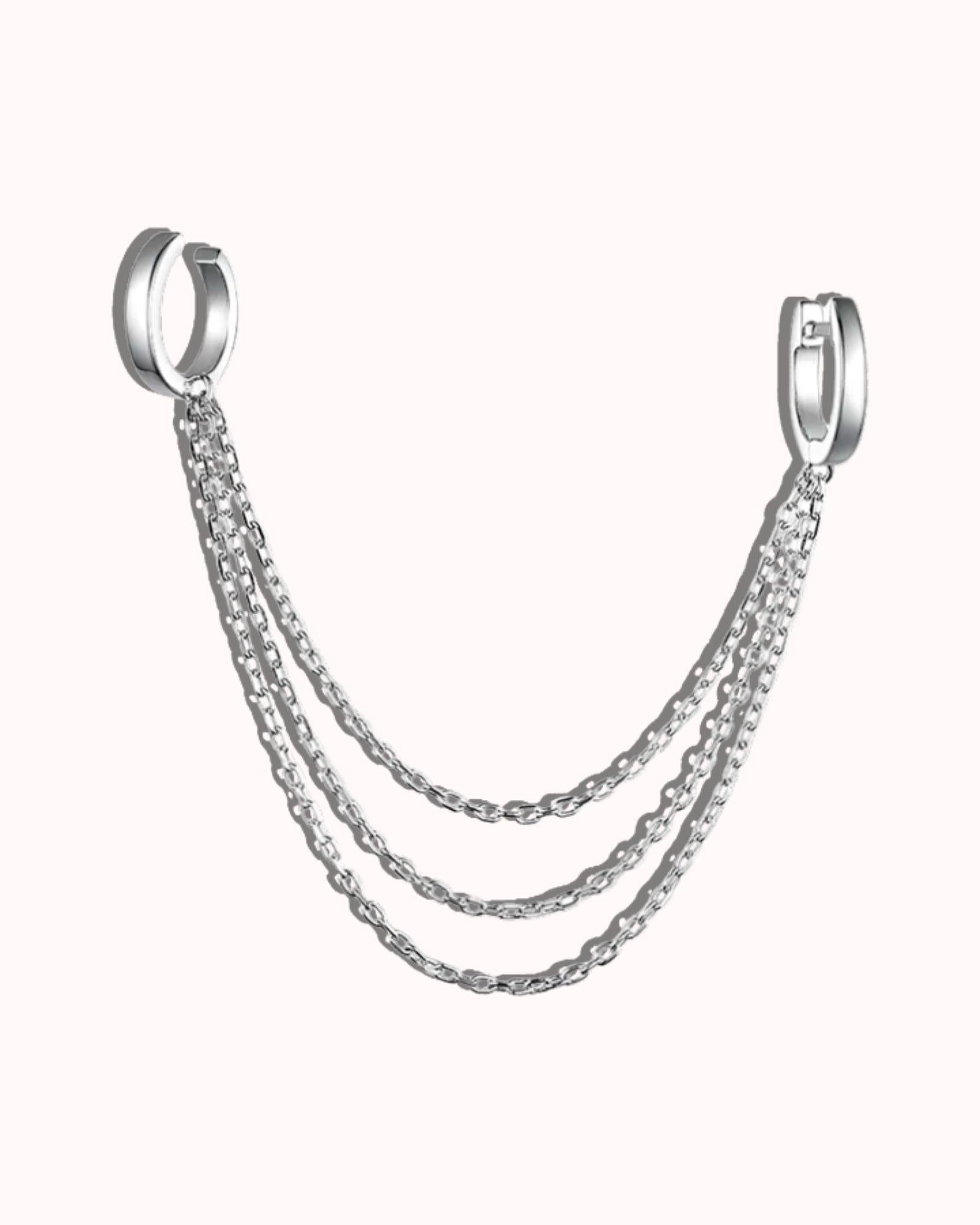 Ear Chain Cuffs in 925 sterling silver, featuring three elegant chains connecting two stylish cuffs.