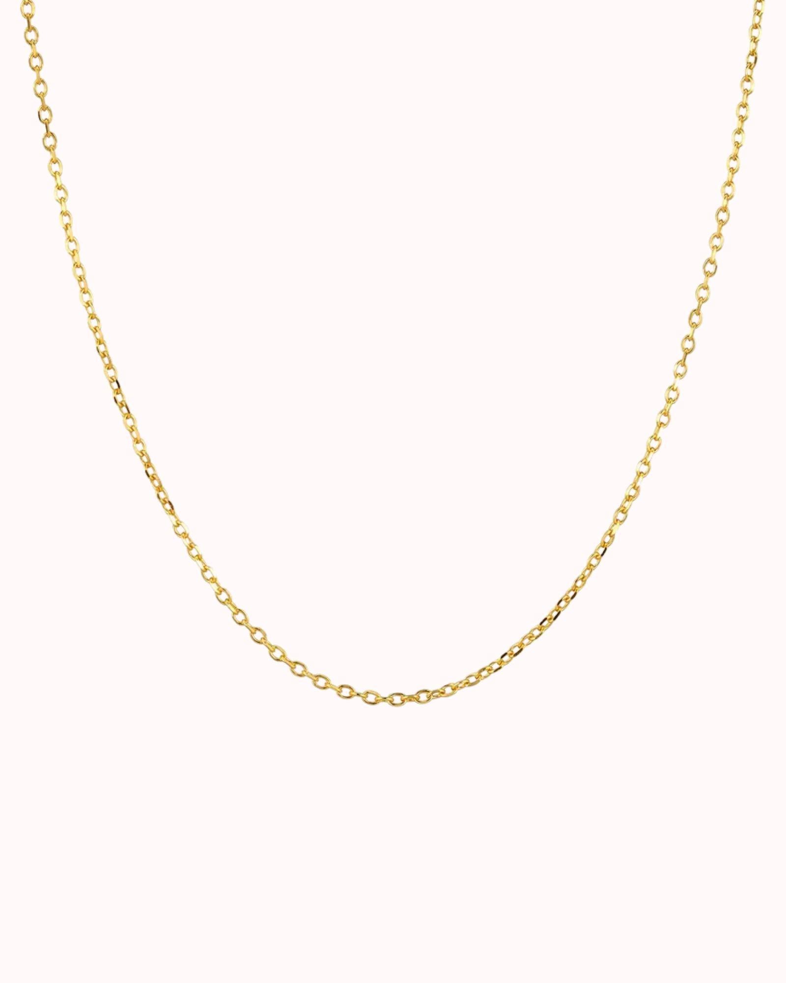 simple gold cable chain 16 inch, lightweight and durable gold necklace for everyday wear.
