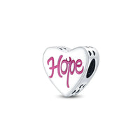 Heart-shaped charm with 'Hope' in pink on a white background
