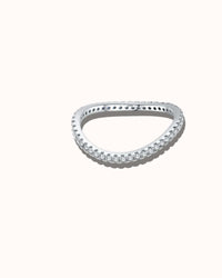 Silver ring with small diamonds on a white background