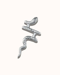 Silver snake-shaped earring on a white background