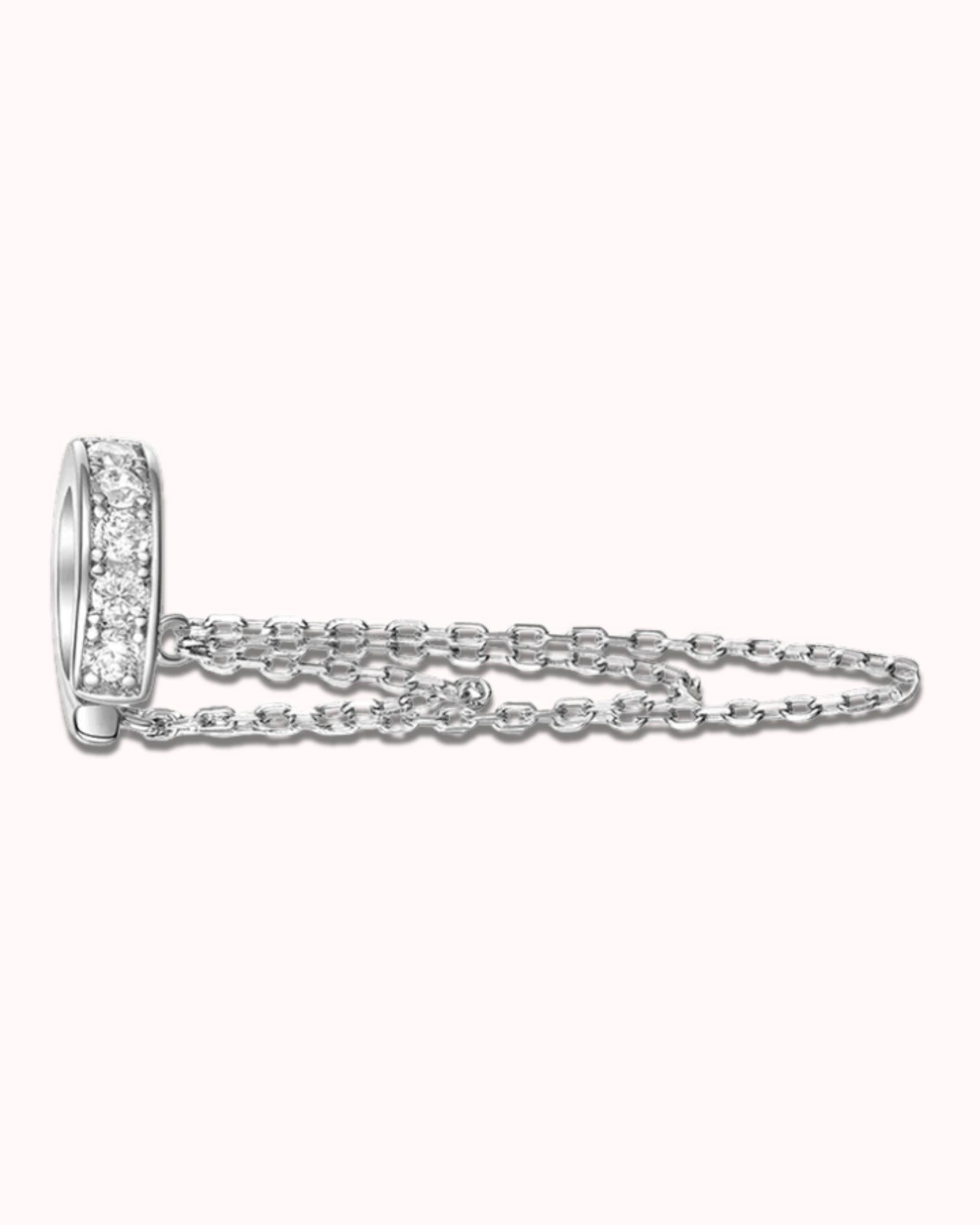 Three layer Chain Ear Cuff in Silver featuring three delicate chains and a sparkling design for trendy, non-pierced style.