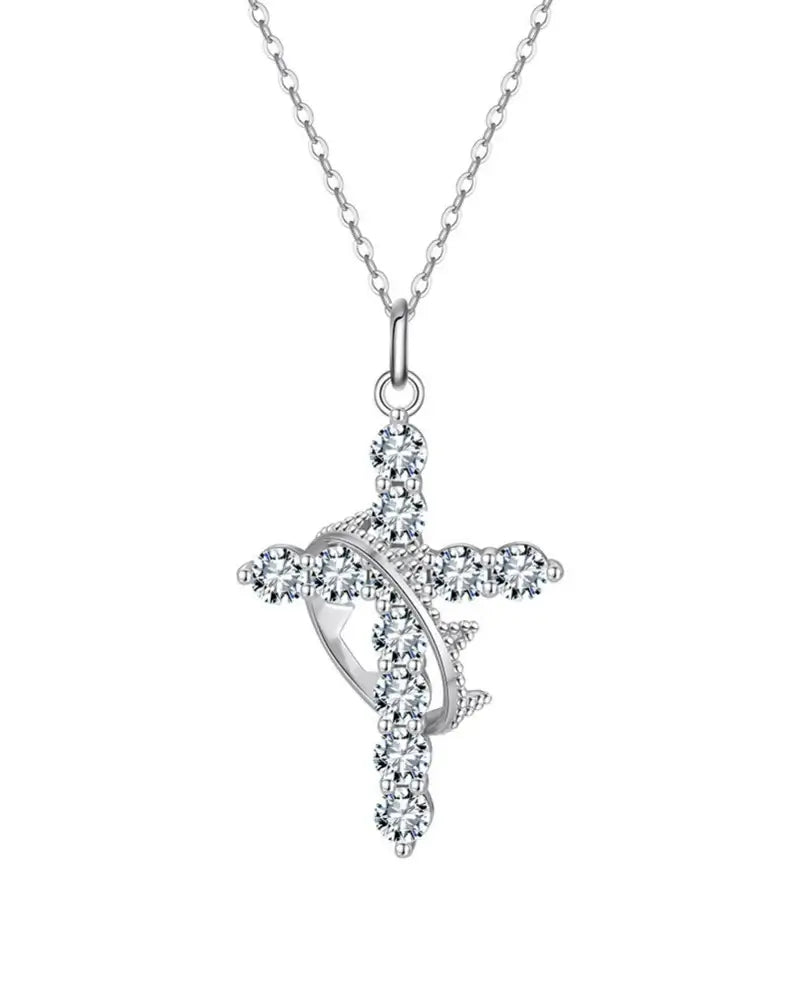 Sterling silver Faith pendant necklace featuring a cross and crown design with sparkling details.
