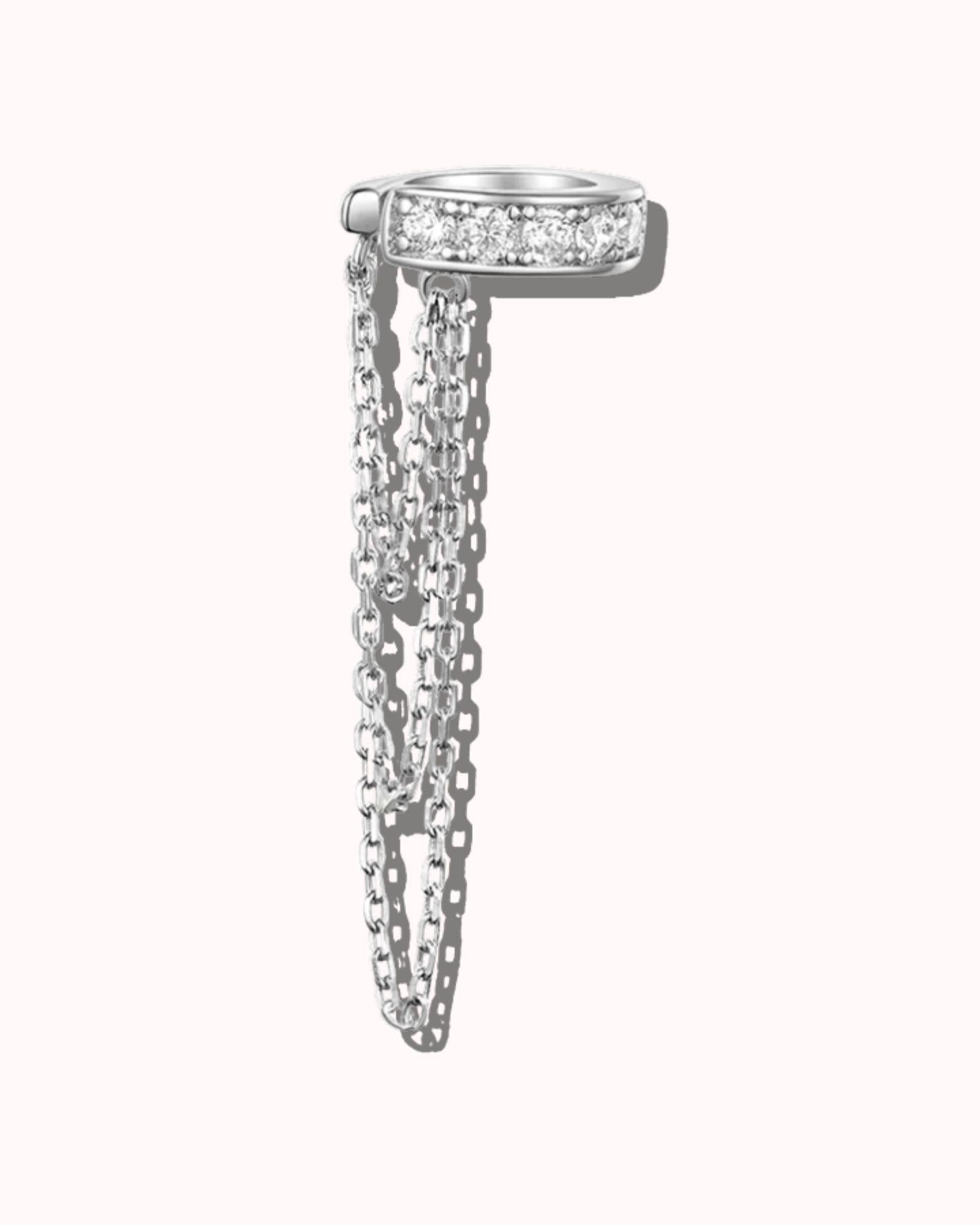 Three layer Chain Ear Cuff in Silver featuring delicate chains and a sparkling design.