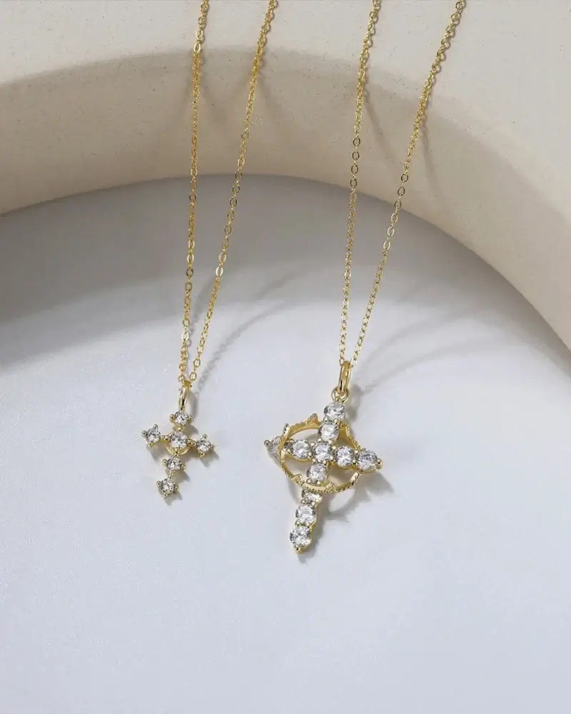 Elegant gold faith pendant necklace with sparkling cross design, perfect for any occasion.