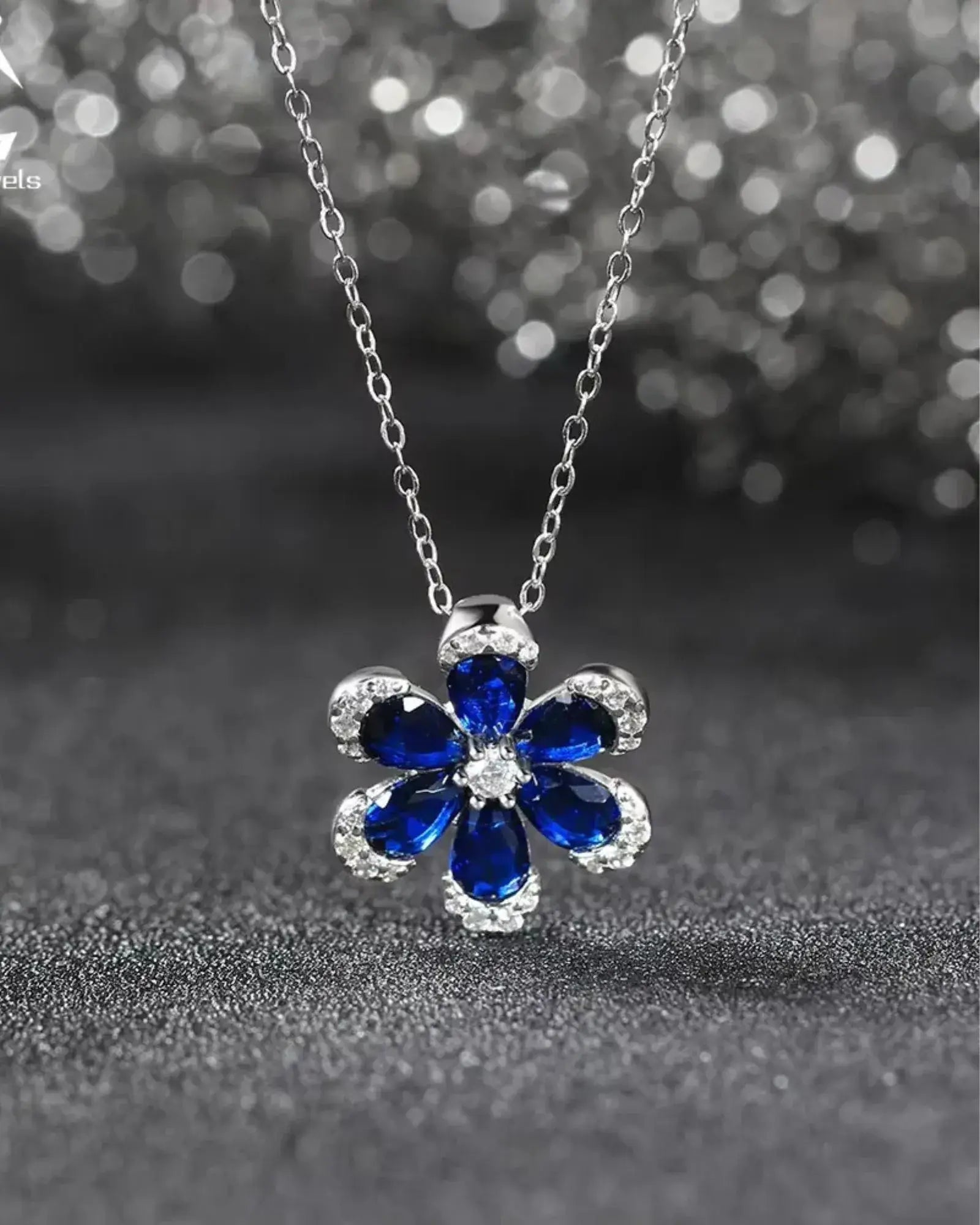 Blue Sapphire Flower Pendant Necklace