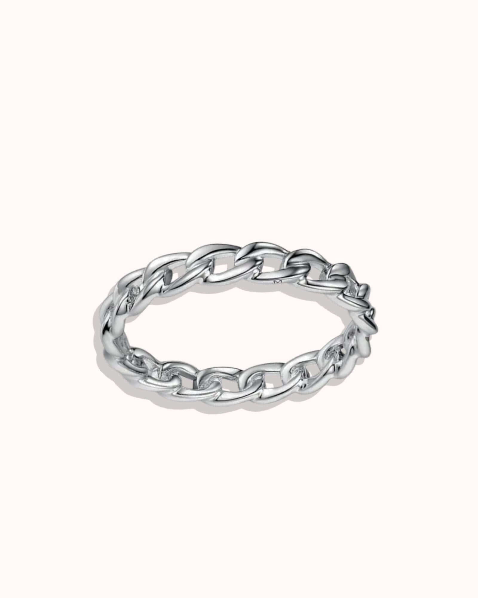 Linked Grace silver ring showcasing interlocking links in premium sterling silver design.