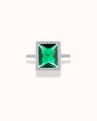 Green zirconia cocktail ring in sterling silver with sparkling stones, perfect for formal occasions.