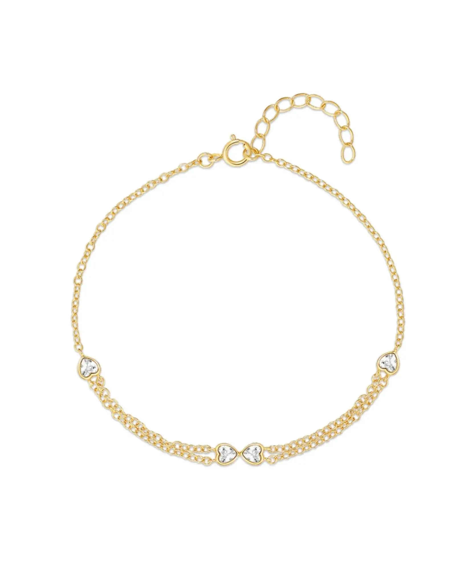 Elegant Heart Bow Bracelet in gold plating with cubic zirconia accents, perfect for day or evening wear.