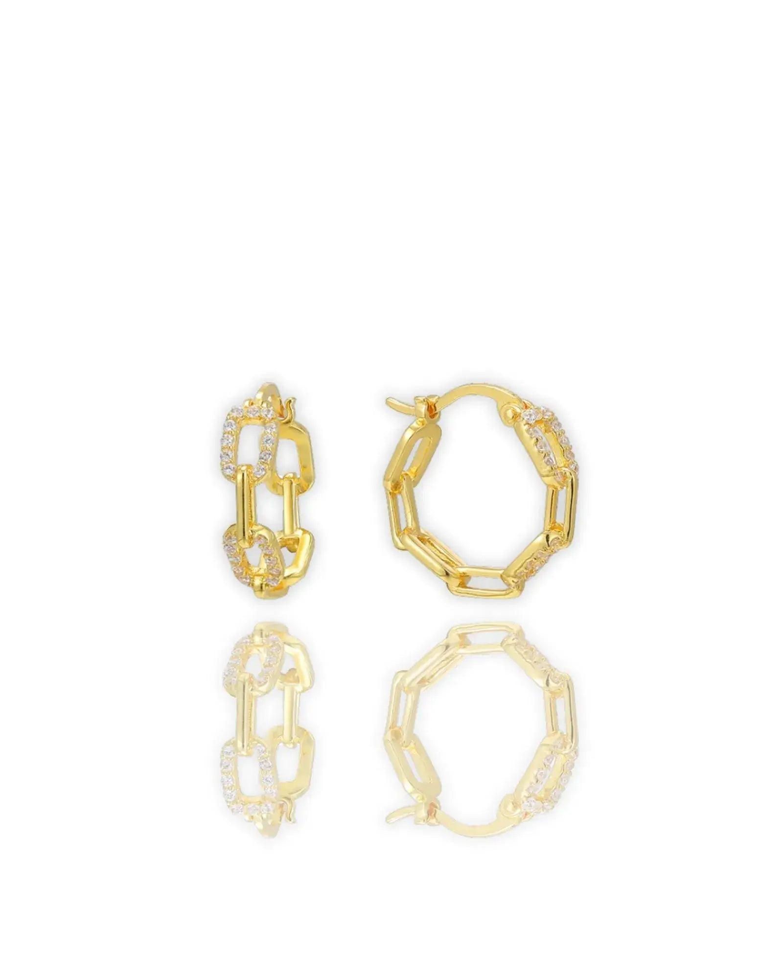 Hollow Chain Link Luxe Hoops featuring geometric design and cubic zirconia accents, perfect for elegant styling.