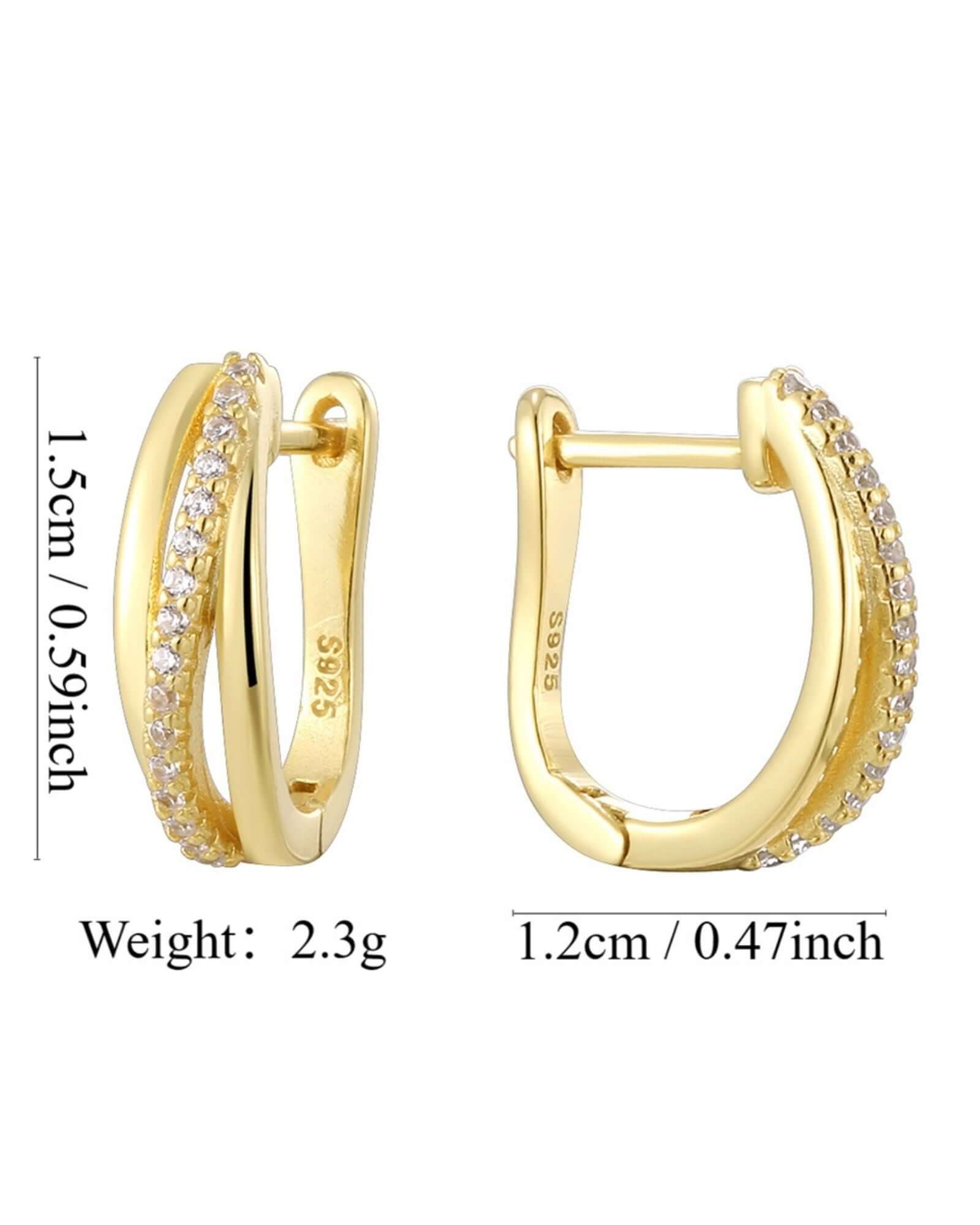 Lux Hoop Earrings featuring a triple hoop twist, 18k gold plating, and cubic zirconia for elegant sparkle.