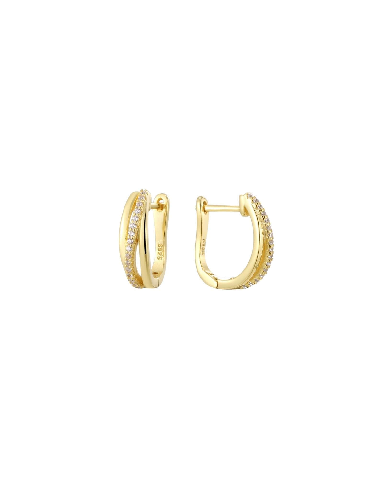 Lux Hoop Earrings in 18k gold plating with cubic zirconia, featuring a sophisticated triple hoop twist design.