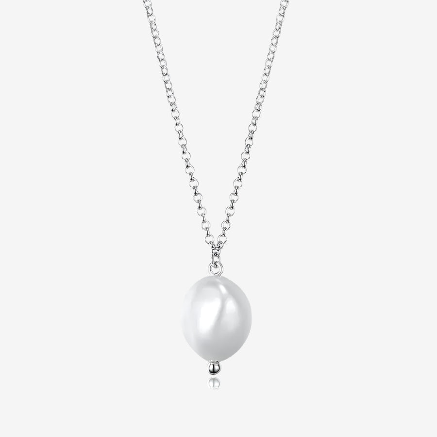 Lumera Pearl Pendant Necklace in 925 sterling silver with white gold plating, featuring a single elegant pearl.