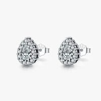 sterling silver water droplets ear studs featuring zircon inlay and classic design, perfect for elegant daily wear.