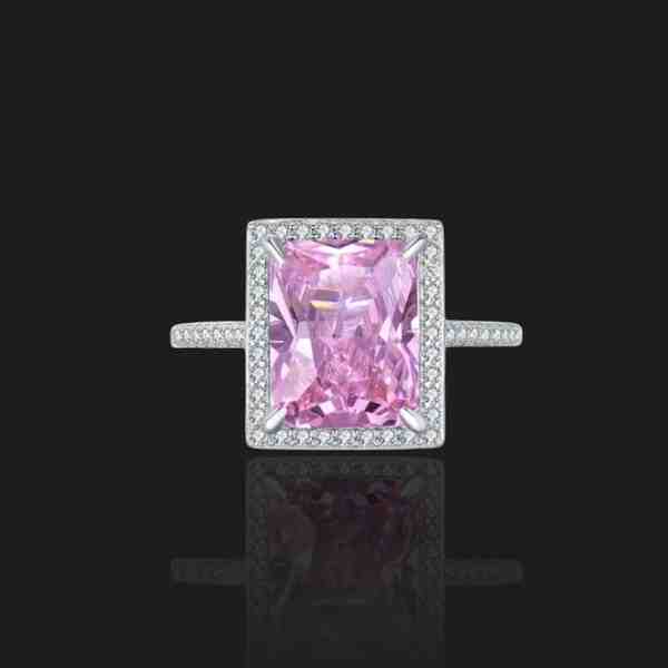 Elegant sterling silver rings collection featuring a stunning pink gemstone ring with diamond accents.