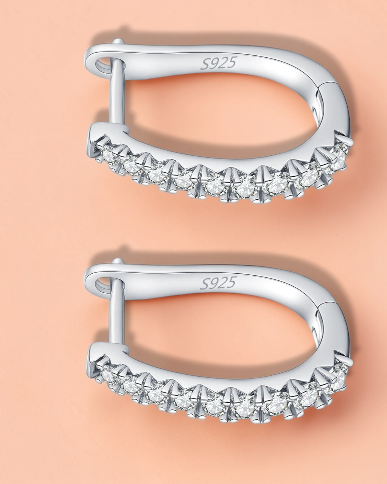 0.5 Ct U shaped Moissanite Hoops in premium 925 sterling silver showcasing brilliant sparkle and elegance.