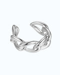 Silver knotted ring on a white background