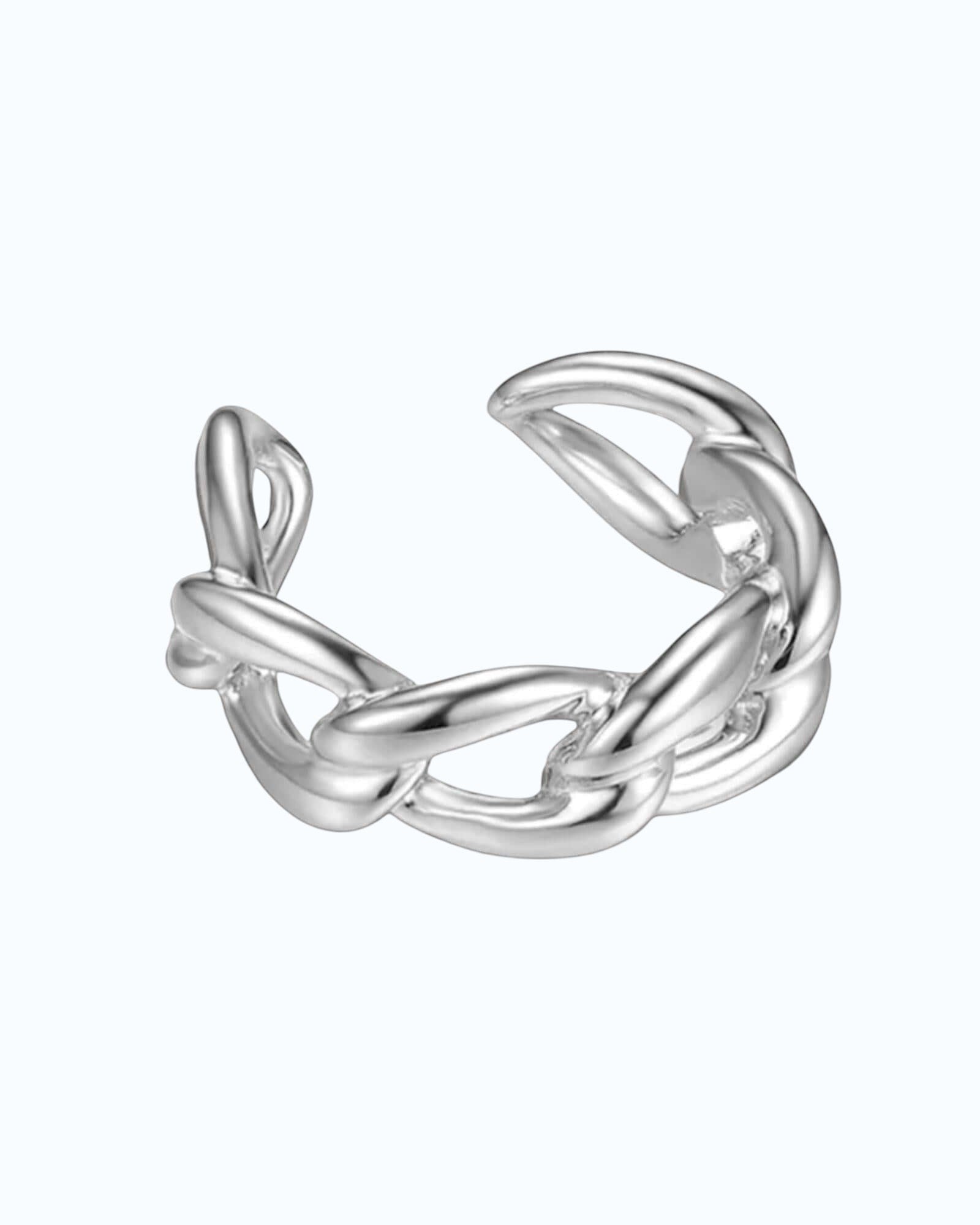 Silver knotted ring on a white background