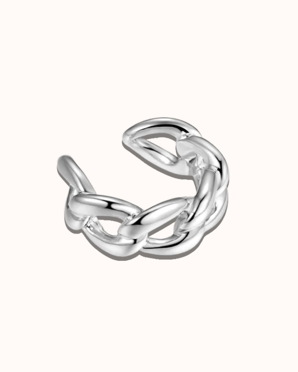 Silver knot ear cuff on a white background