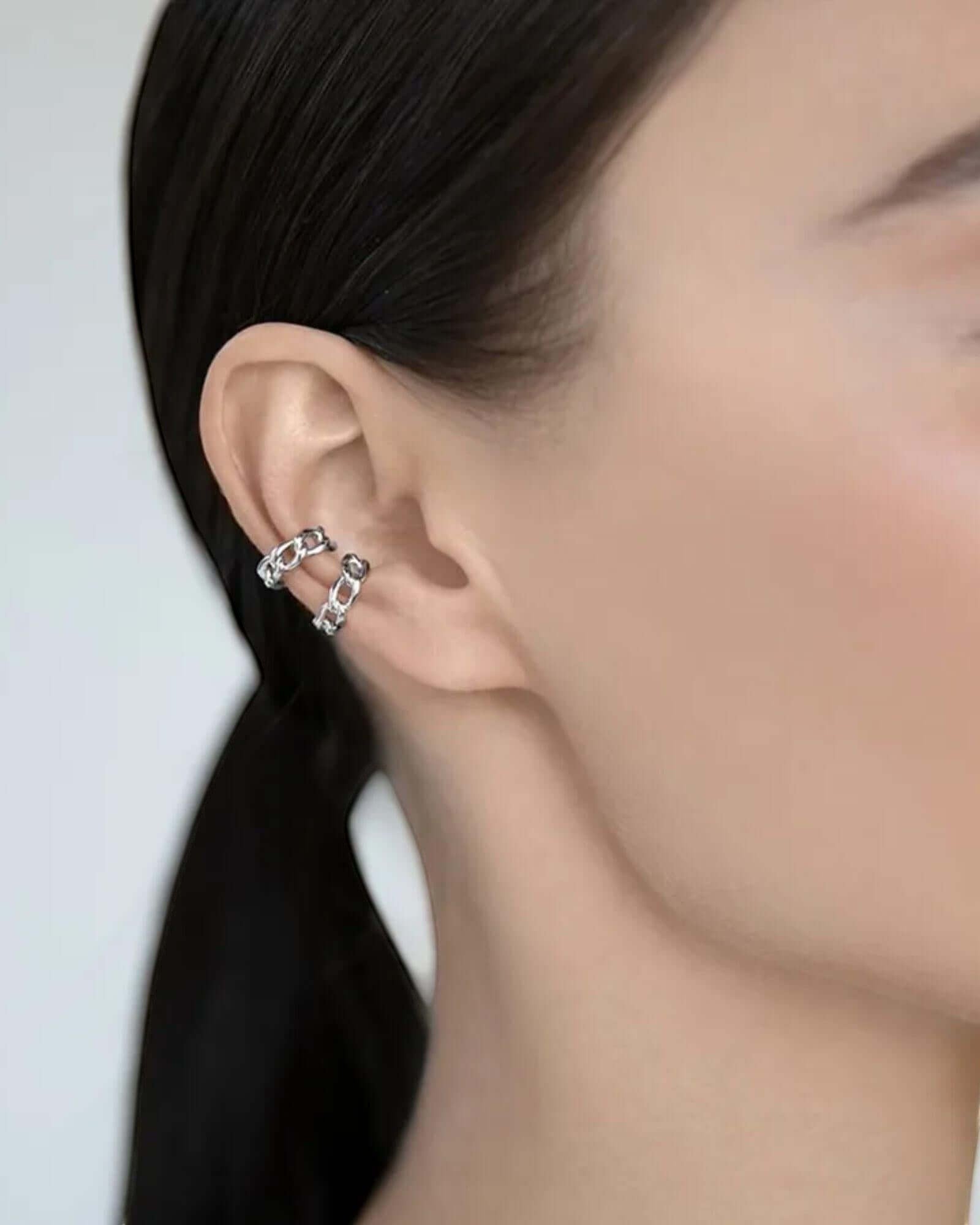 Linked helix ear cuff in Silver