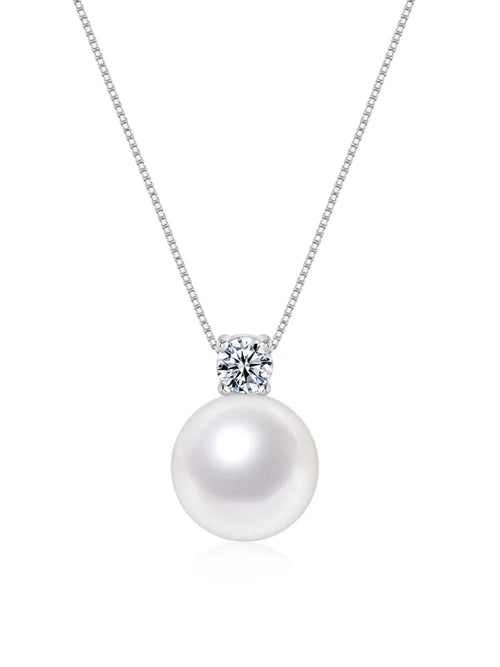 Maris Pearl Necklace featuring a radiant AAA-grade Cultured pearl and zirconia pendant on a 925 sterling silver chain.
