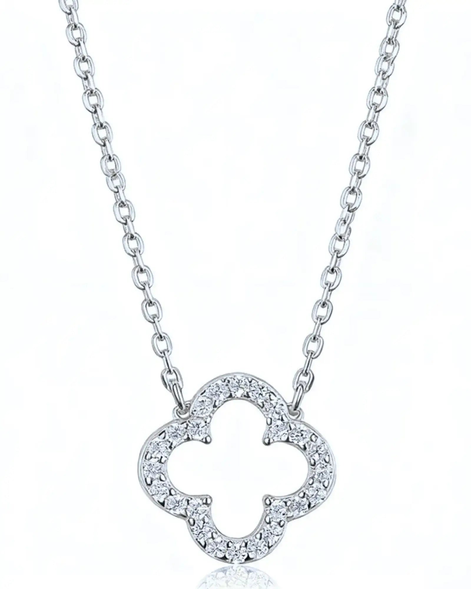 925 sterling silver clover pendant necklace with zircon inlay on a silver chain.