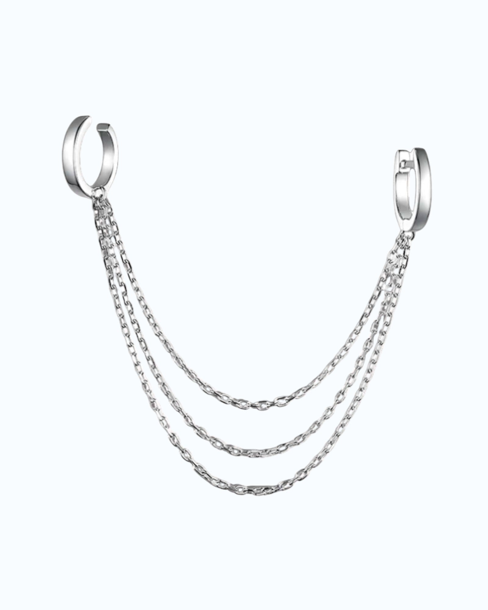 Ear Chain Cuffs in 925 sterling silver, featuring three elegant chains connecting two stylish cuffs.