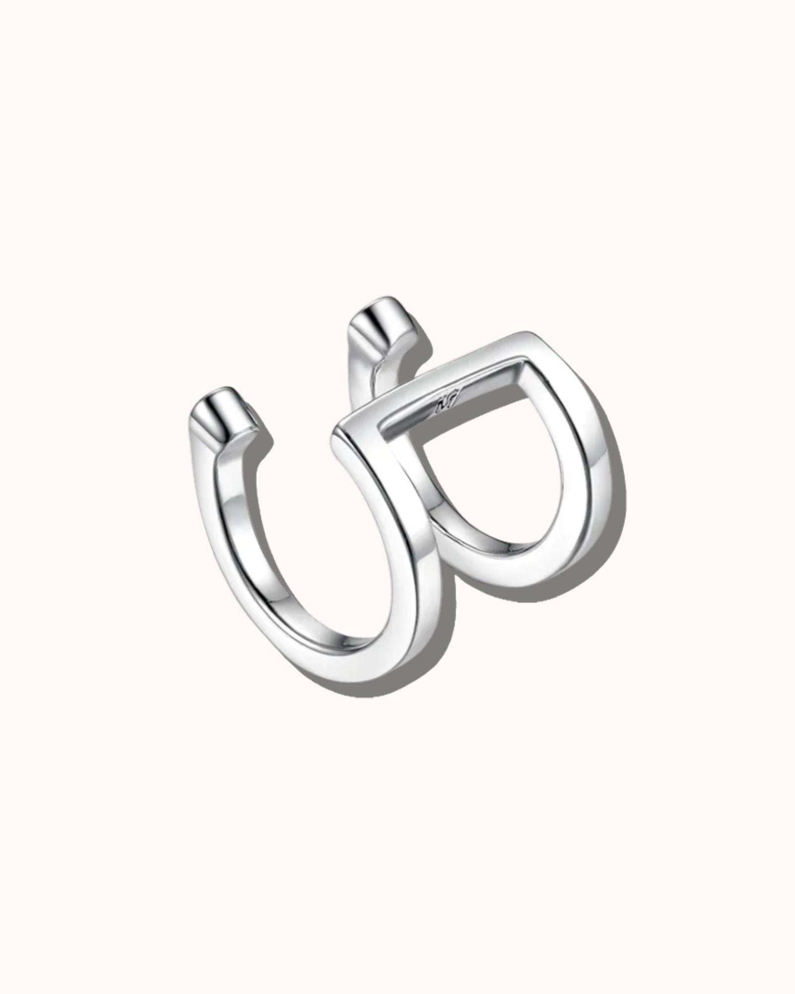 Double Band Ear Cuff in Silver featuring a minimalist geometric design in 925 sterling silver.
