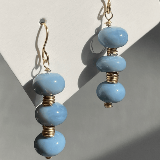 A pair ancient style of blue Opal earring made in gold filled 