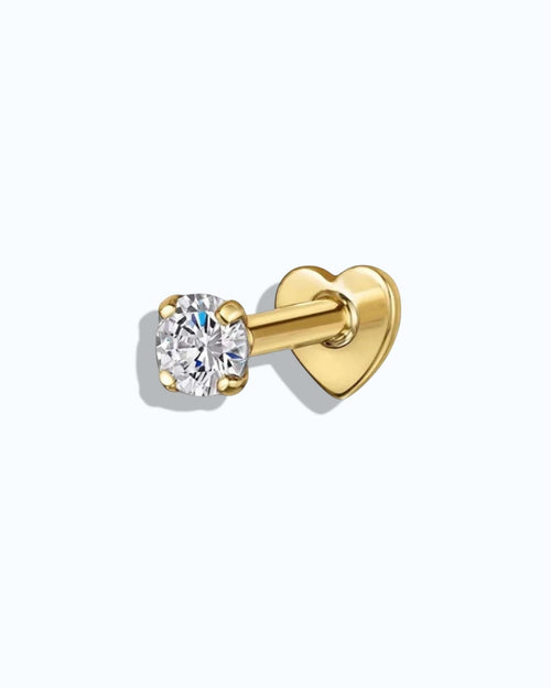 Flat Back Gold Stud Earrings with zirconia stone, perfect for sensitive ears and everyday elegance.