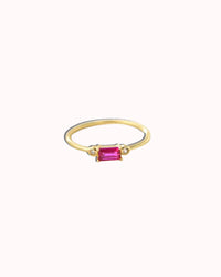 Viola Ring featuring a ruby red stone set in 18k gold plating, showcasing timeless elegance and vibrant color.