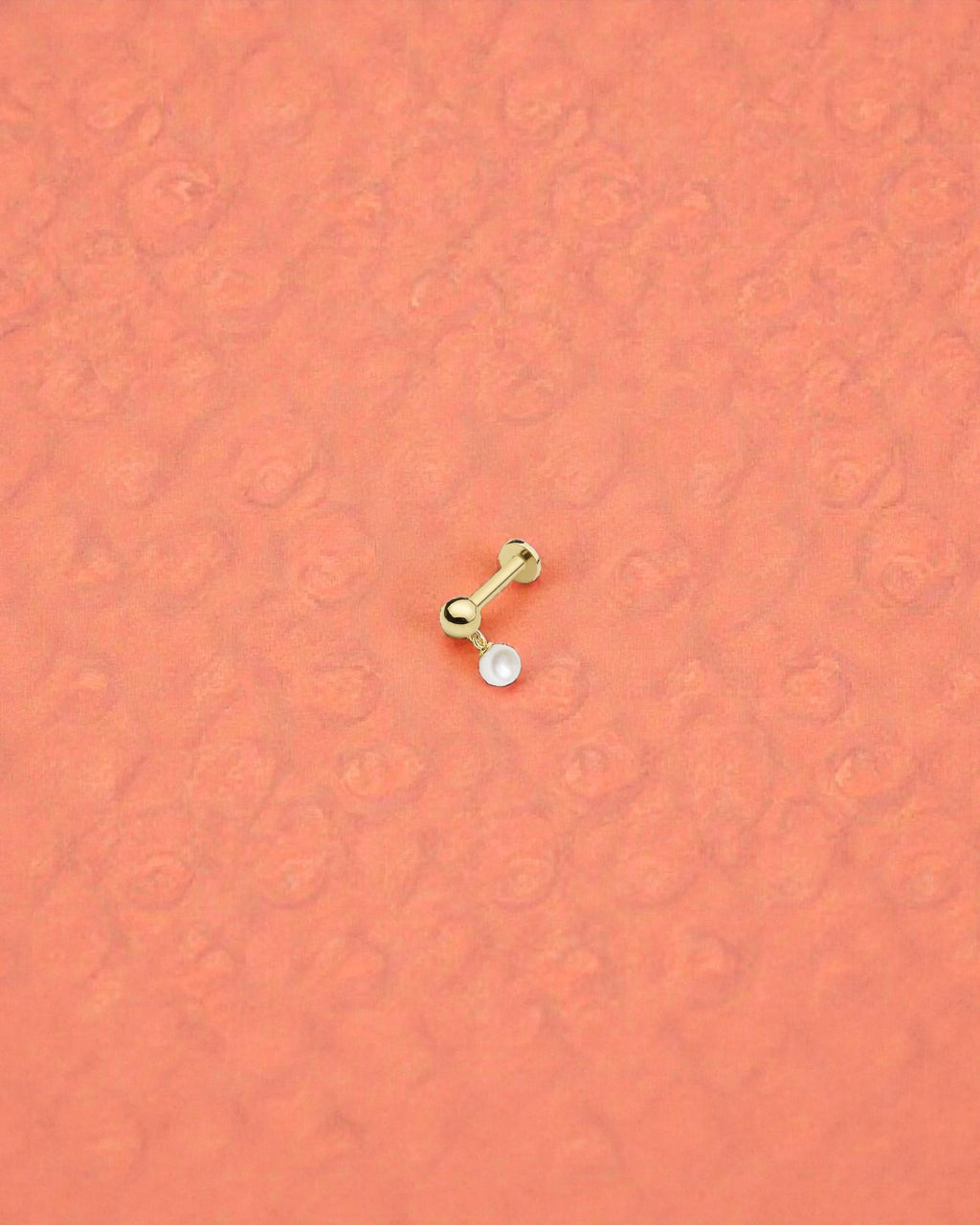 3mm Pearl Flat Back Cartilage Single Piece in Gold on textured background