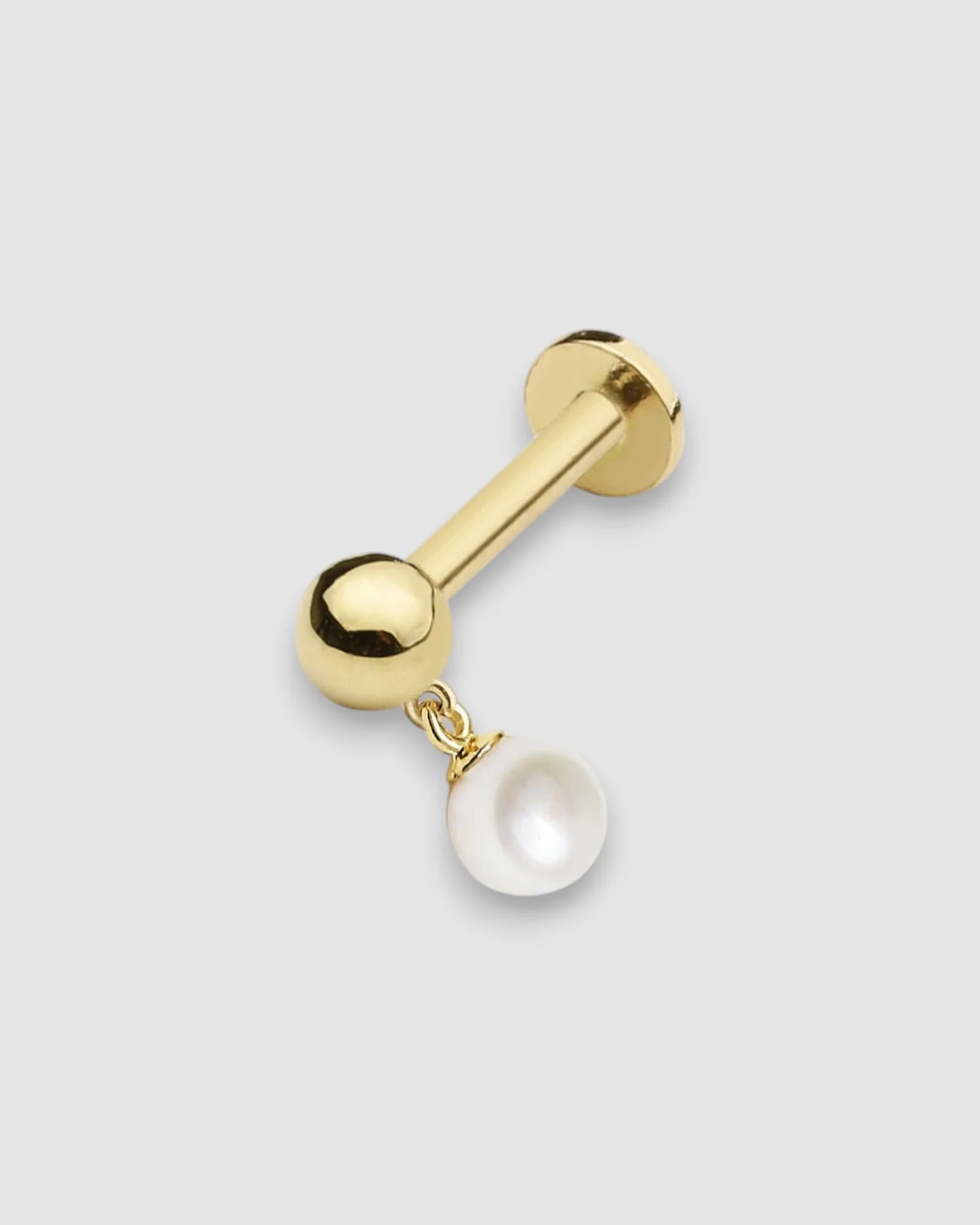 3mm Pearl Flat Back Cartilage Single Piece in Gold with a dangling pearl for stylish cartilage piercings.