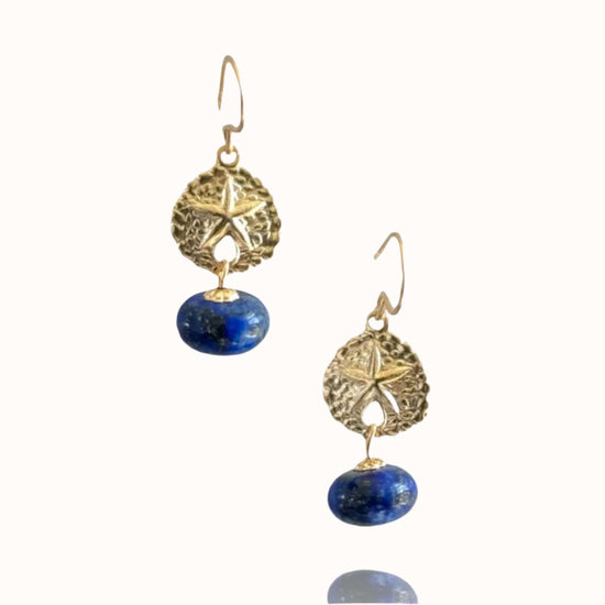 Beautiful semiprecious stone earring in gold filled, natural lapis lazuli