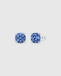 Octagonal Rose Cut Tanzanite Blue  Zircon Stud in Silver, rhodium-plated sterling silver, modern elegance earrings.