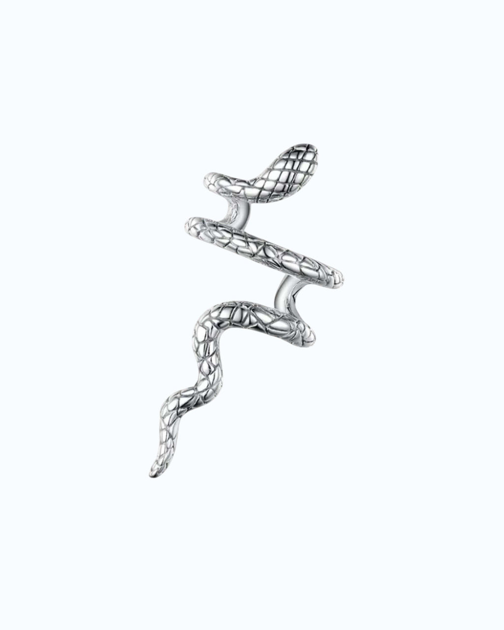 Silver snake-shaped earring on a white background