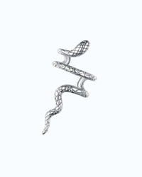 Silver snake-shaped earring on a white background