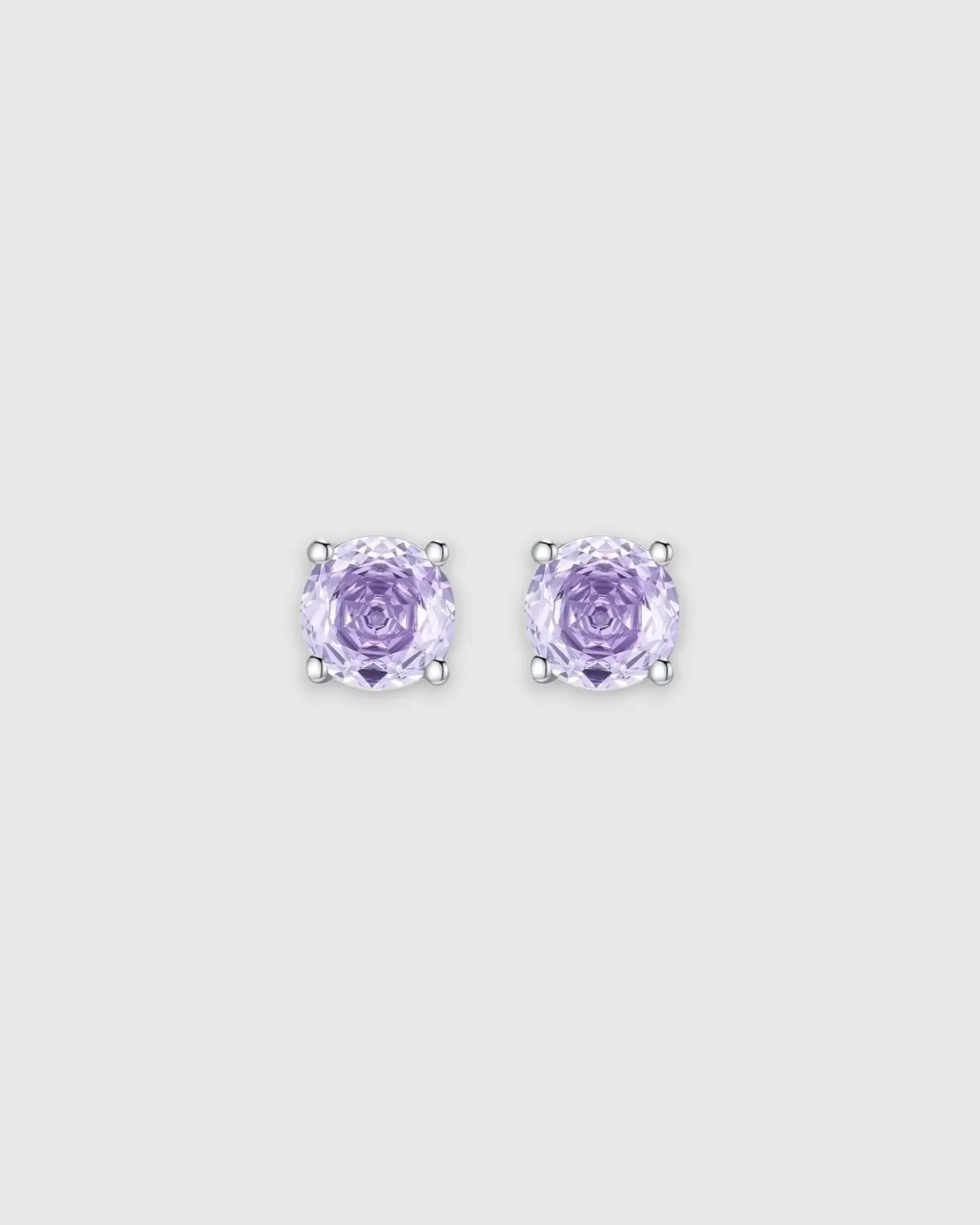Octagonal Rose Cut Lavender Zircon Stud in Silver with rhodium-plated sterling silver setting.