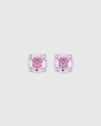 Octagonal Rose Cut Pink Zircon Stud in Silver featuring sparkling pink zircon stones set in rhodium-plated sterling silver.