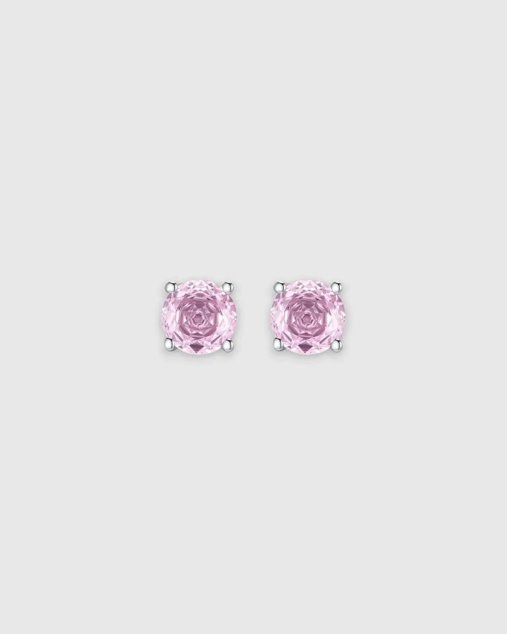Octagonal Rose Cut Pink Zircon Stud in Silver earrings with rhodium-plated sterling silver setting.