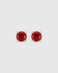 Octagonal Rose Cut Deep Red Zircon Stud in Silver earrings with rhodium-plated sterling silver settings.