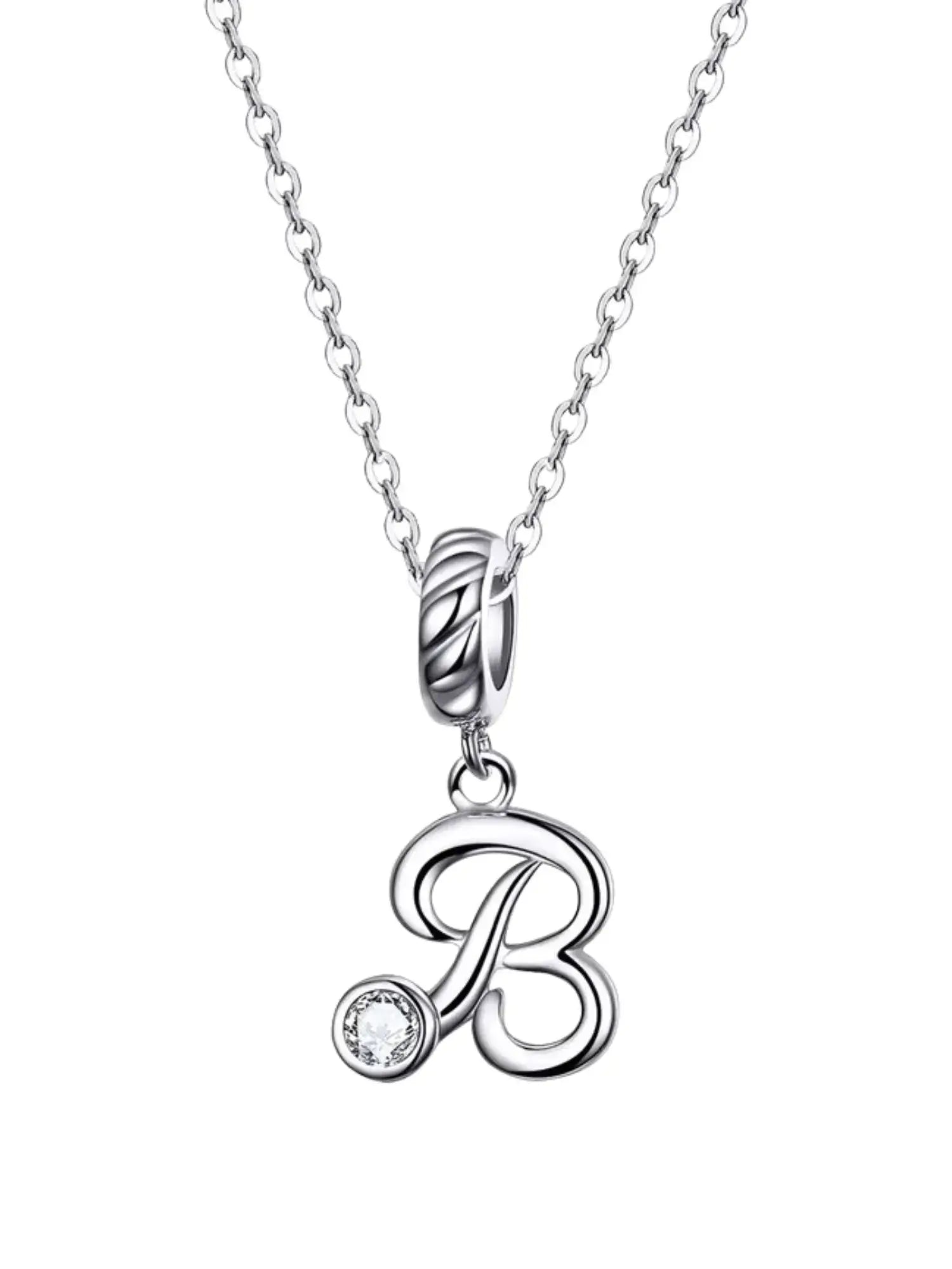 Stylish personalized Letter Charm Necklace in 925 sterling silver with a sparkling zircon pendant.