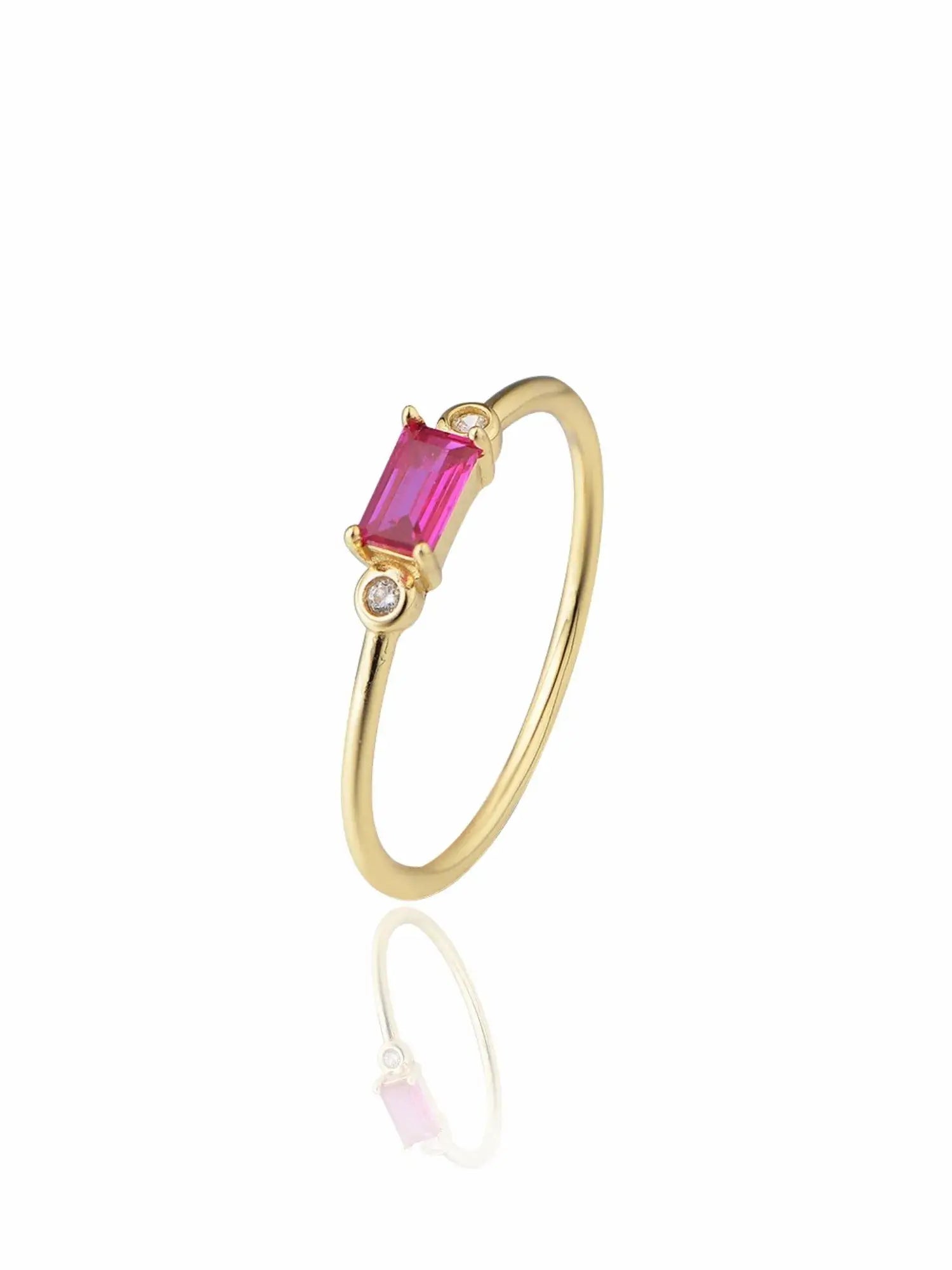 Elegant gold ring featuring a vibrant pink stone, perfect for adding a touch of sophistication to any outfit.