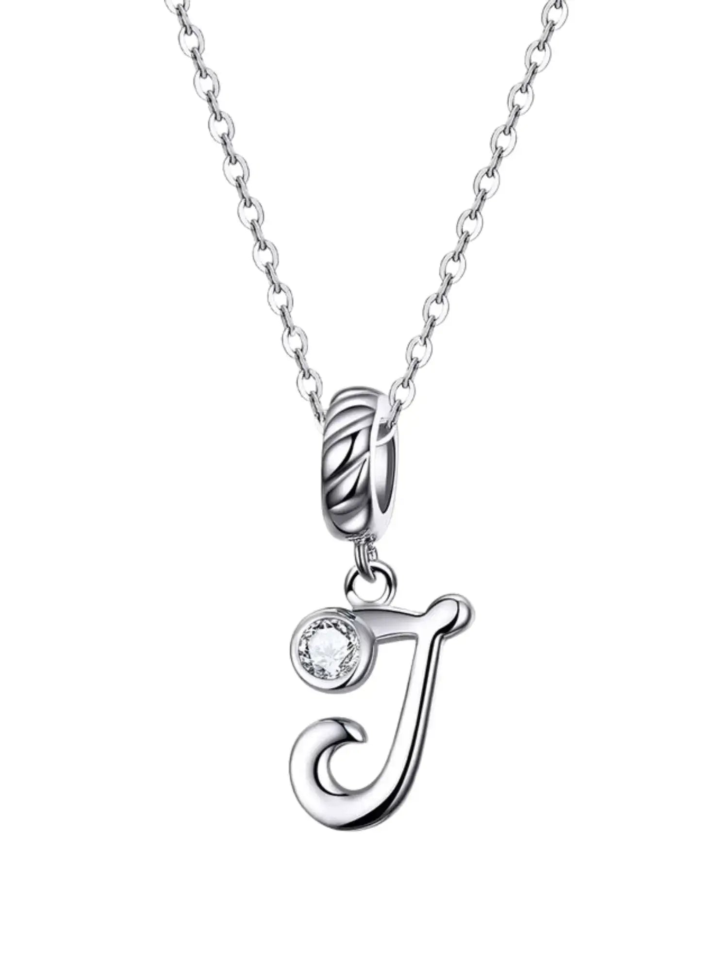 Personalized silver letter charm necklace with zircon pendant, elegant jewelry for unique styles.