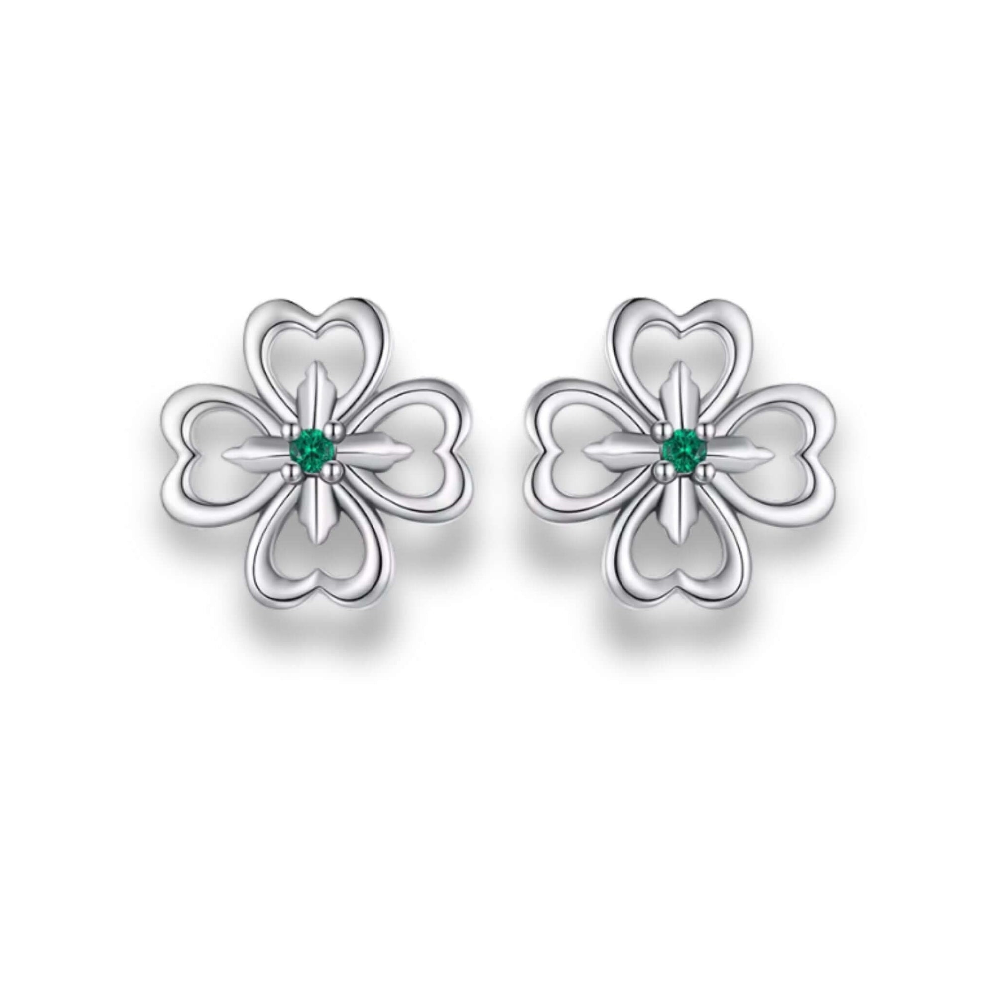 Four Leaf Clover Stud Earrings in 925 sterling silver with green zircon, enhancing elegance and charm.