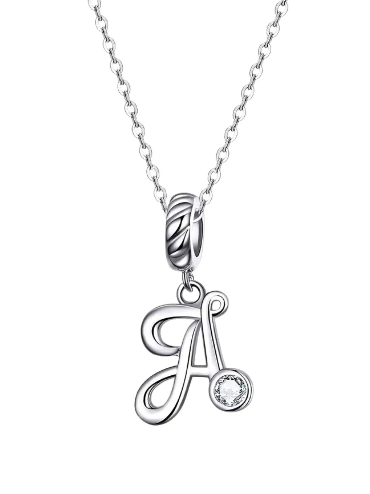 Elegant initial 'A' charm pendant necklace in 925 sterling silver with zircon, perfect for personal style or gifting.