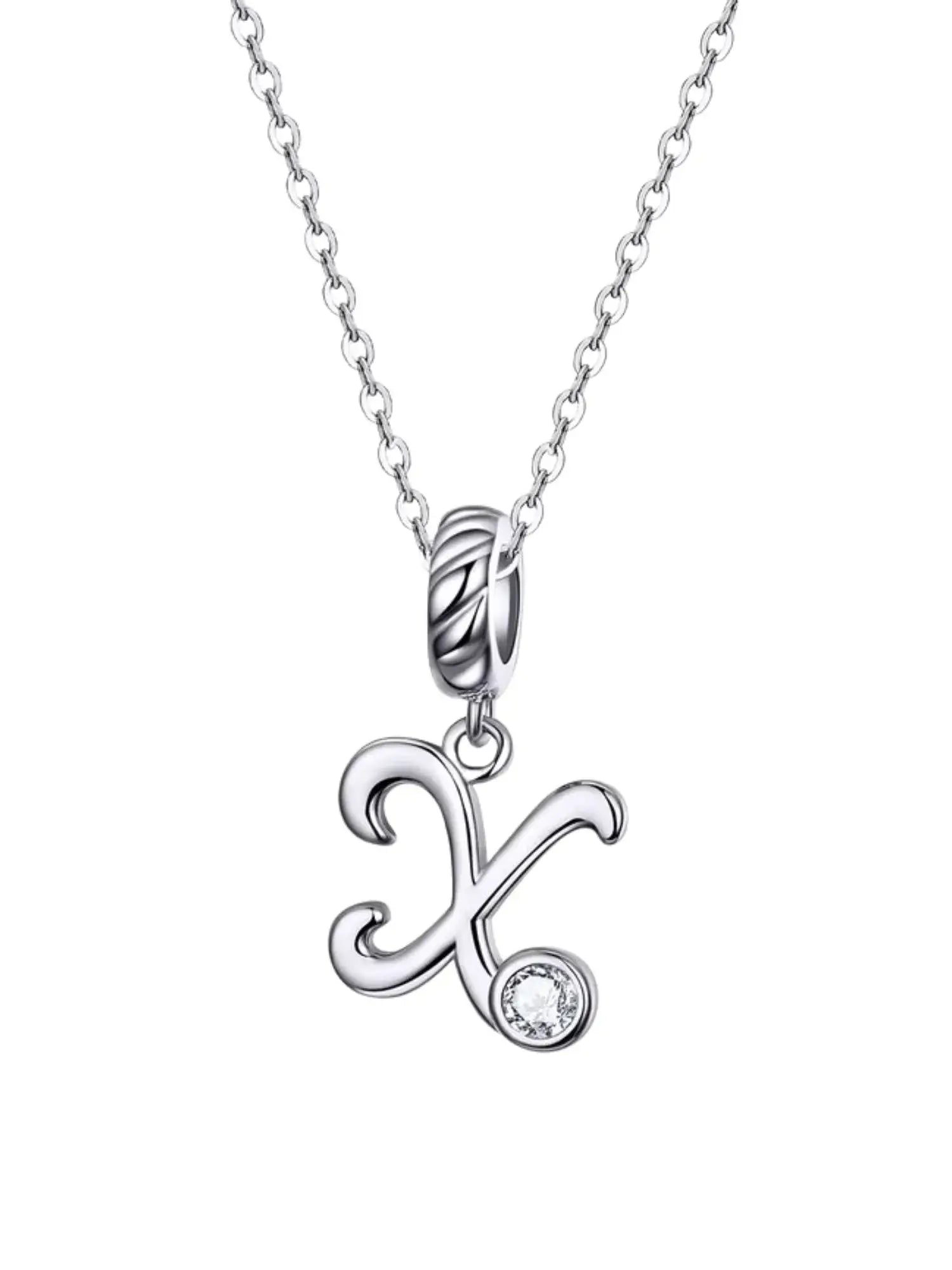 Elegant letter charm necklace in 925 sterling silver with zircon, perfect for personalized gifts and stylish looks.