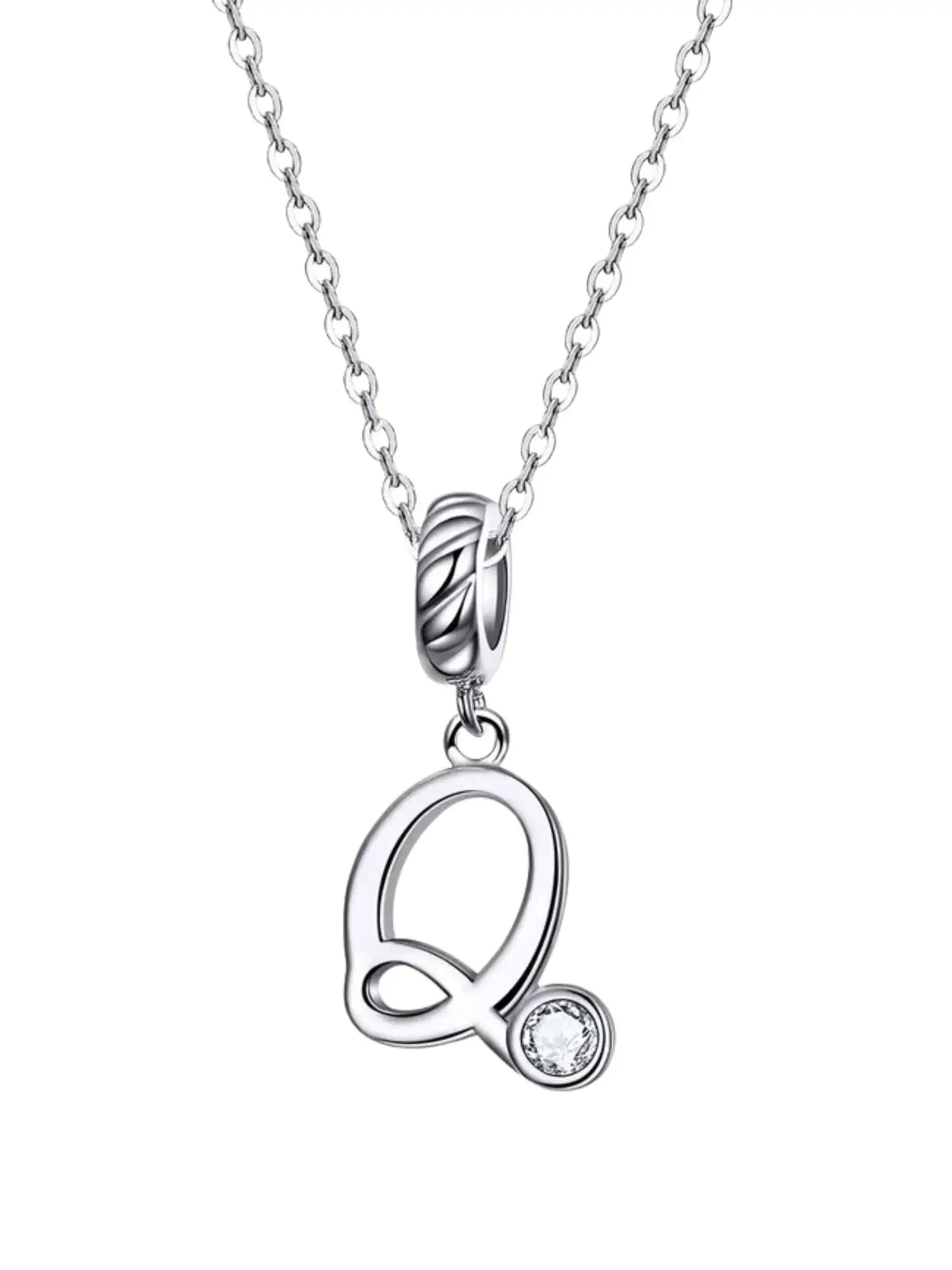 Stylish Q letter charm pendant necklace in 925 sterling silver with zircon, perfect for personalized gifts.